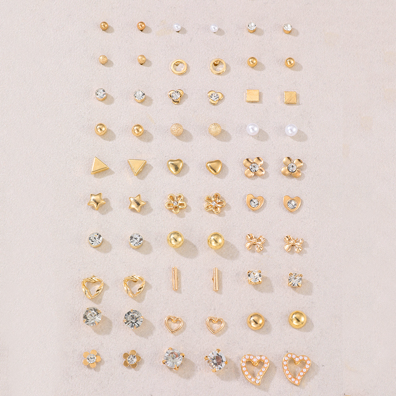 30pcs Flower Heart Rhinestone Stud Earrings Set